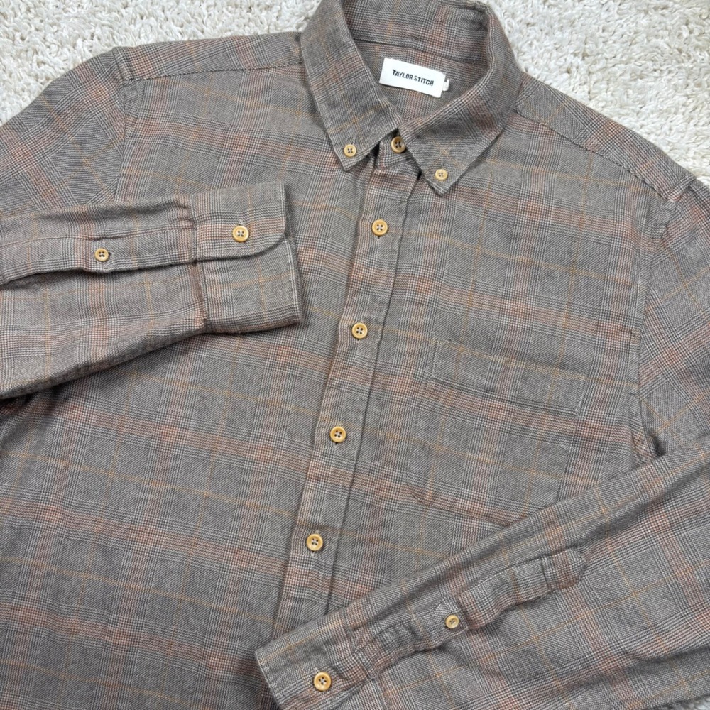 Taylor Stitch Jack Shirt Mens 38 Brown Plaid Flannel Button Down Long Sleeve